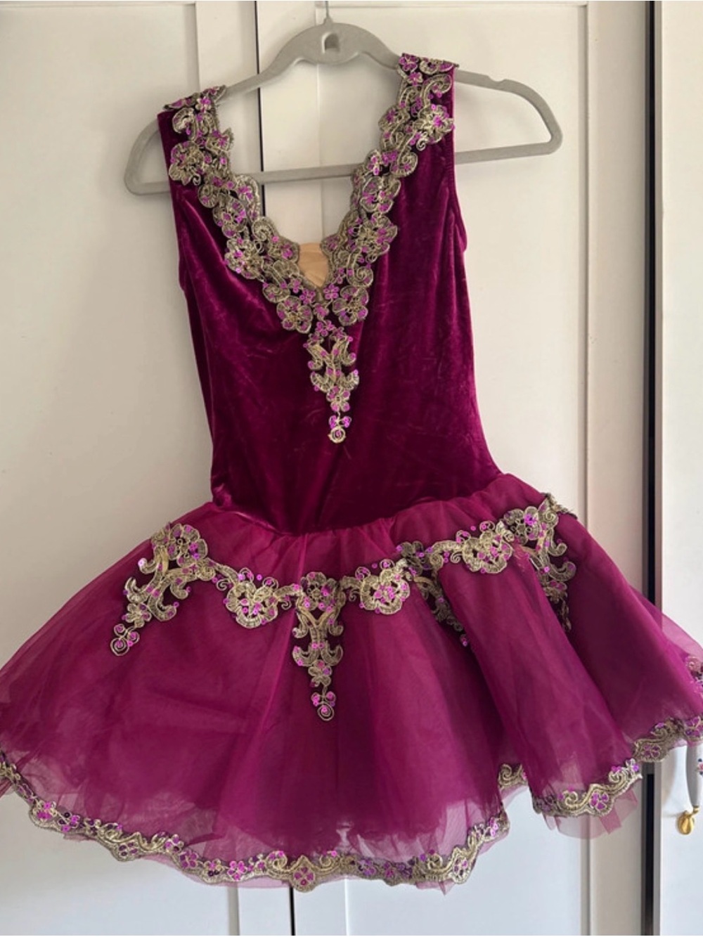 Weissman Magenta Velvet Ballet Tutu with Gold Embellishment